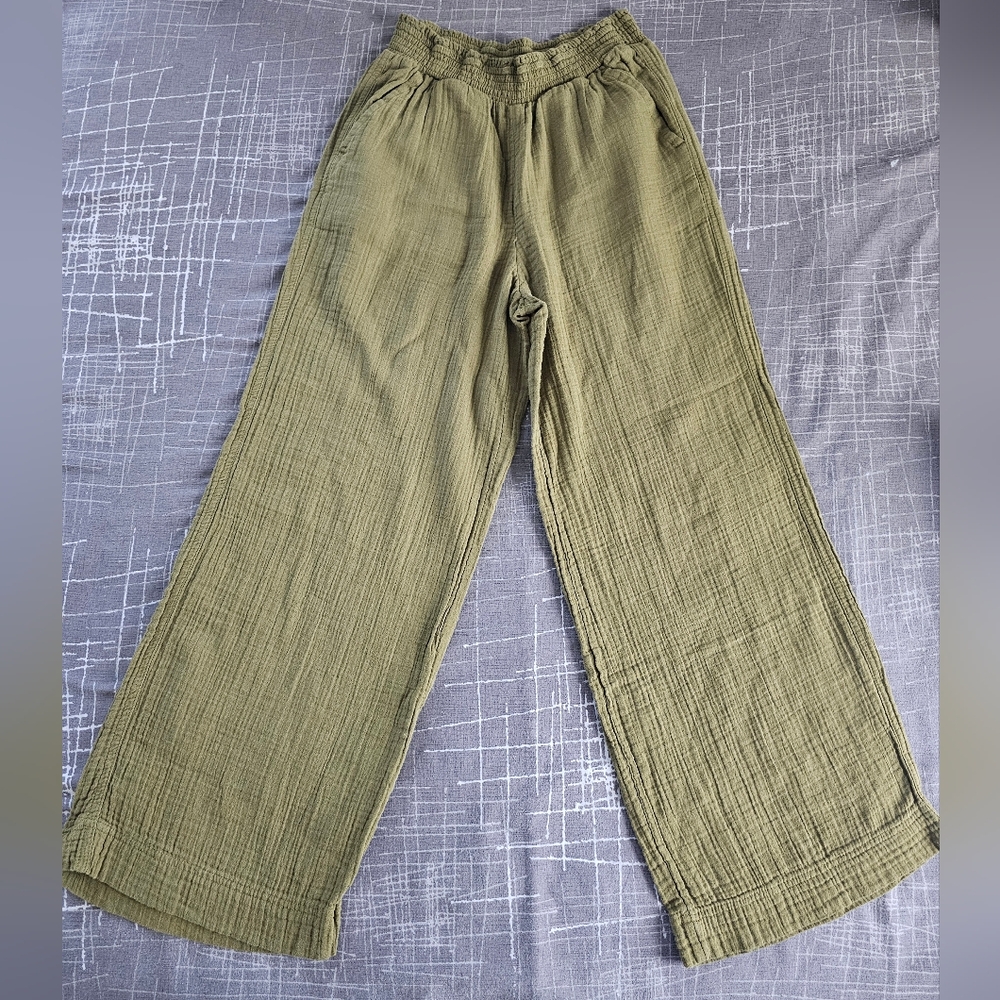 NWOT GAP Womens Cotton Gauze Olive Wide Leg Pants, S